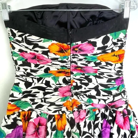 A.J. Bari Vintage 100% Silk Corset Tiered Floral Party Cocktail Dress Size 8 - Picture 8 of 11